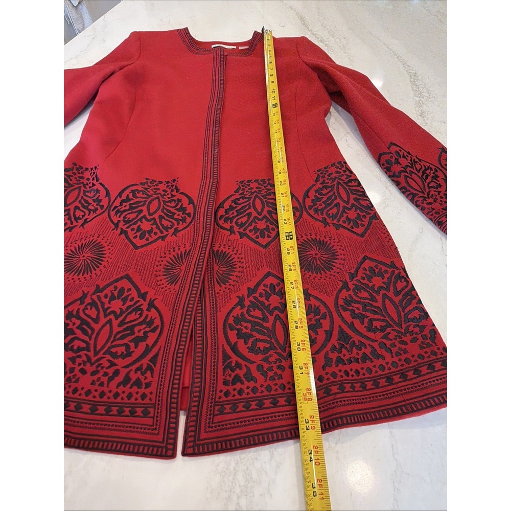 PETER NYGARD Women's Embroidered Red Long Lined Coat Jacket Sz 6 - Picture 6 of 12